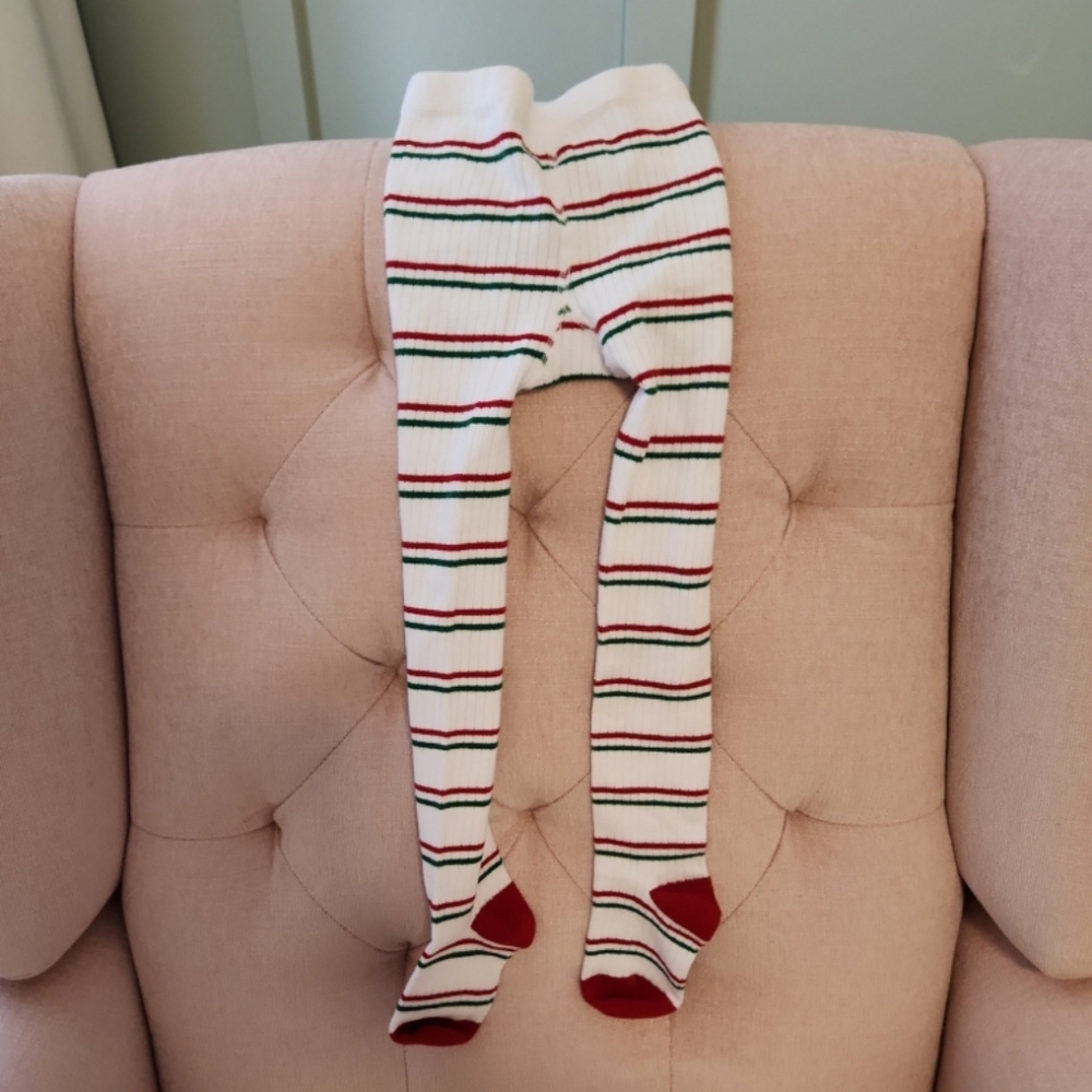Little stocking co 3/4 3t 4t christmas red green white stockings tights